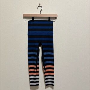 K-DEER Vibrant Blue and Orange Striped Womens Leggings